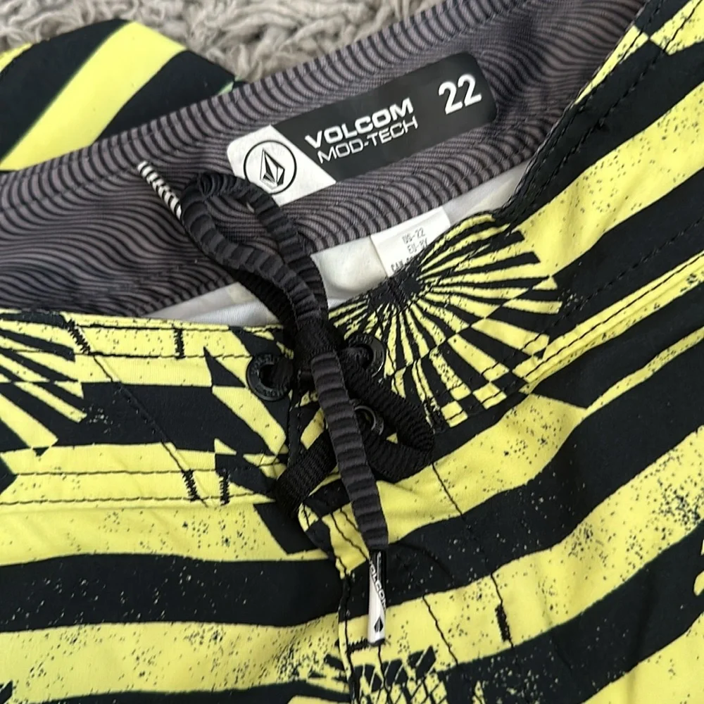 Volcom Boys Black Yellow Blue Striped Swim Trunks